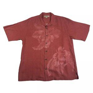 Tommy Bahama Men's Hawaiian 100% Silk Floral Print Casual Camp Shirt RED Size M